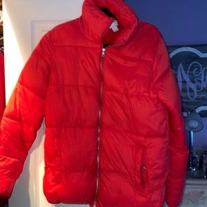 Old Navy red puffer jacket.